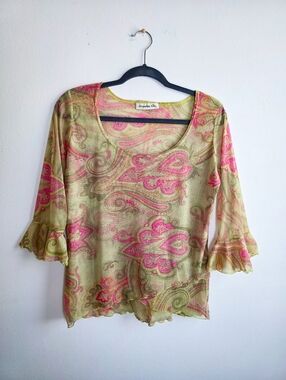 Vintage Y2K Jacqueline Riu Euro Mesh Paisley Fairy Boho Top
